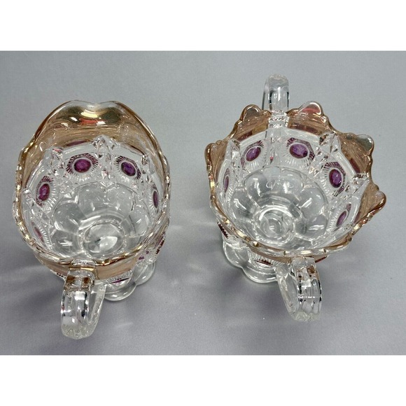 EAPG U.S. Glass Newport Bulls Eye & Daisy Gilded Ruby Stain Cream Sugar Set - Picture 4 of 7